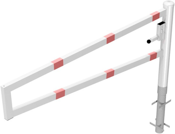 Schake Drehbare Wegesperre, zum Einbetonieren, feuerverzinkt und weiß beschichtet, Gesamtbreite: 2000 mm, mit Profilzylinderschloss, 4013_20ZB