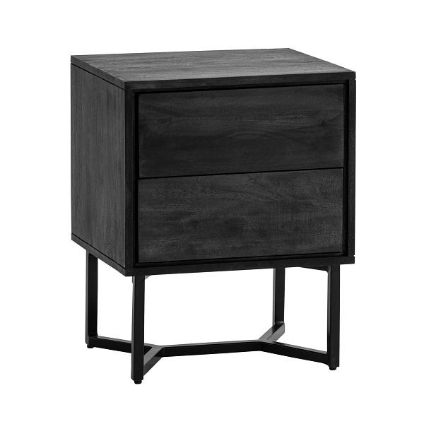 Wohnling Nachttisch Akazie Massivholz 45x40x57cm Nachtschrank Boxspringbett, Nachtkonsole Schwarz Modern mit 2 Schubladen, WL7.038