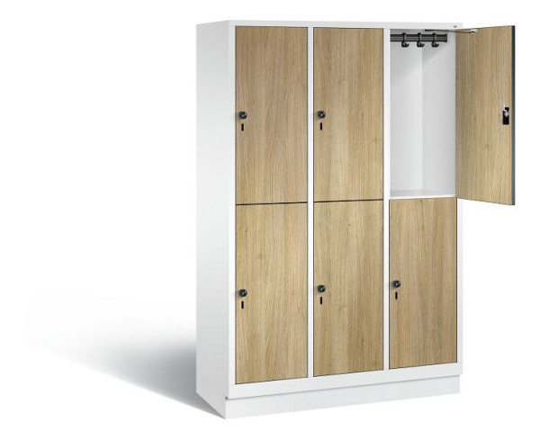 C+P Spind doppelstöckig Evolo, H1800xB1200xT500mm, Farbe: Verkehrsweiß / Dekor Eiche Sereno, 48320-32 S10454