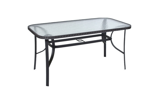 Merxx Roma Tisch 150 x 80 cm, Glasplatte mit Geflechtrand, graphit/grau, Aluminiumgestell, 28197-209