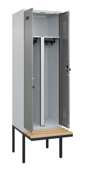 C+P PSA Doppel-Spind Evolo PLUS, Bank, 2 Abteile, 2120x600x815mm, 7035/0004, Drehriegel, Sitzfläche Holz, 0490427-20P S10014