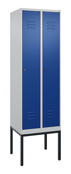 C+P Umkleidespind Classic PLUS mit Mitteltrennwand, Gestell, 2 Abteile, 2120x600x500mm, 7035/5010, Zylinderschlösser, 0800307-20F S10018