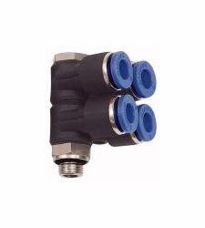 Riegler L-Mehrfachverteiler mit Außensechskant, 4-fach, drehbar, Außengewinde zylindrisch mit O-Ring (NBR), 114594