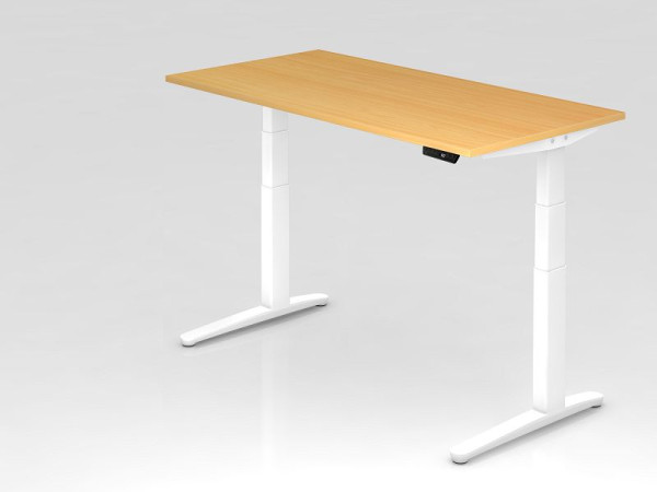 Hammerbacher Sitz-Steh-Schreibtisch elektrisch 160x80cm Buche/Weiß, Rechteckform, VXBHM16/6/WW