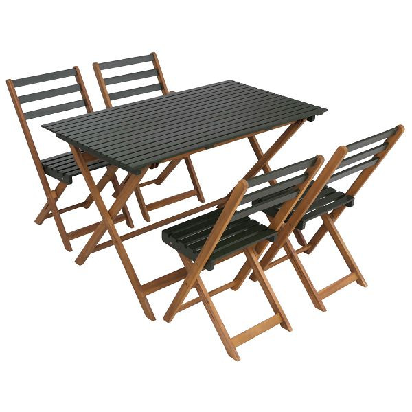 Mendler Garnitur HWC-P72, Sitzgruppe Gartenmöbel-Set Essgruppe 4x Stuhl Tisch, Akazie Holz klappbar ~ natur-grün, 119729+121067
