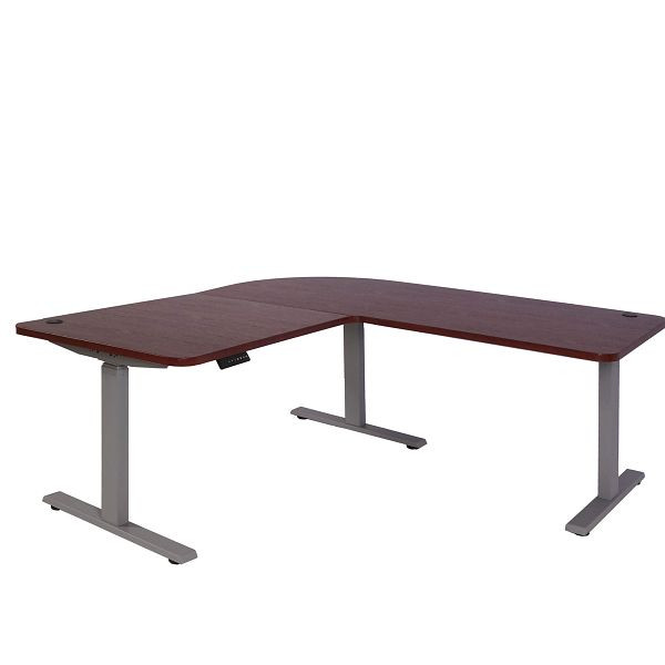 Mendler Eck-Schreibtisch HWC-D40, Computertisch, elektrisch höhenverstellbar 178x178cm 84kg, Kirsch-Dekor, grau, 75755+62772