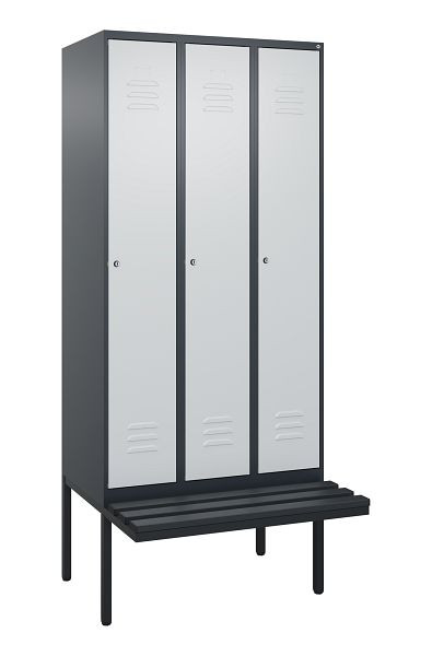 C+P Umkleidespind Classic PLUS, 3 Abteile, 2120x900x815mm, 7016/7035, Zylinderschlösser, 3 Doppel-Haken, 0800407-30 S10028