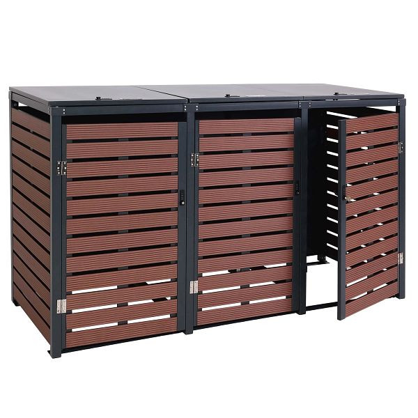 Mendler 3er Mülltonnenverkleidung HWC-K14, Mülltonnenbox Mülltonnenabdeckung, 119x205x84cm WPC Metall 109kg, Walnuss-Holzoptik, 87664+87663+87665