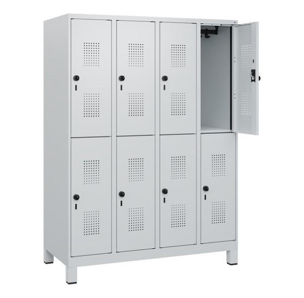 C+P Doppelstöckiger Spind Evolo PLUS, Füße, 8 Fächer, 1630x1200x500mm, 7035/7035, Drehriegel, 0493105-40 S10013