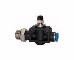 Riegler Drosselrückschlagventil mit zylindrischem Außengewinde und Steckanschluss, gerade Form, Drosselung von Schlauch zu Gewinde, 109950