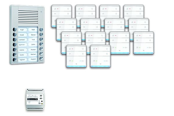 TCS Türkontrollsystem audio:pack AP für 14 Wohneinheiten, mit Außenstation PES 14 Klingeltasten, 14x Freisprecher ISW5010, Steuergerät, PPAF14-EN/01