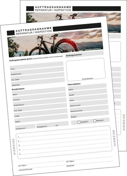 Eichner Formular Auftragsannahme "Fahrrad", VE: 1 Block à 50 Stück, 9036-00182