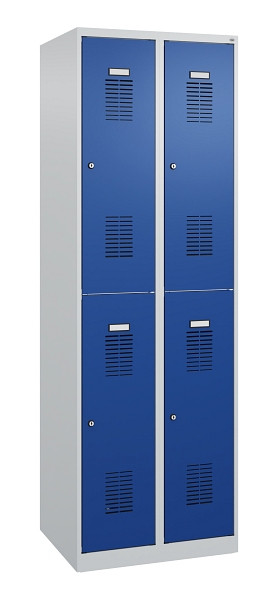 C+P Doppelstöckiger Spind Basis PLUS, 2 Abteile, 1850x600x500mm, 7035/5010, Zylinderschloss, 088355-20 S10003