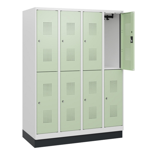 C+P Doppelstöckiger Spind Evolo PLUS, Sockel, 8 Fächer, 1630x1200x500mm, 9016/60, Zylinderschloss, 0493205-40 S10049