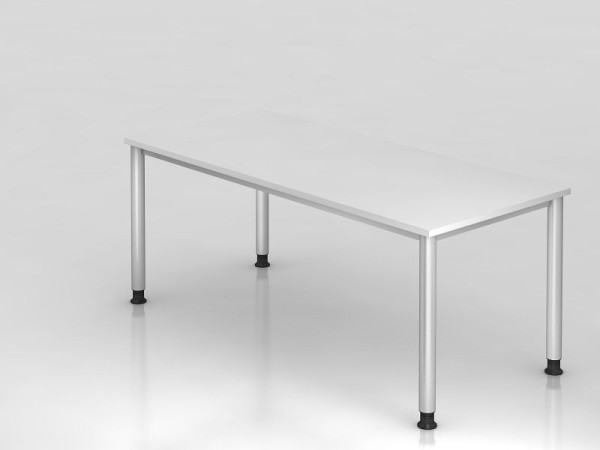 Hammerbacher Schreibtisch 4 Fuß rund 180x80cm Weiß/Silber, Rechteckform, VHS19/W/S