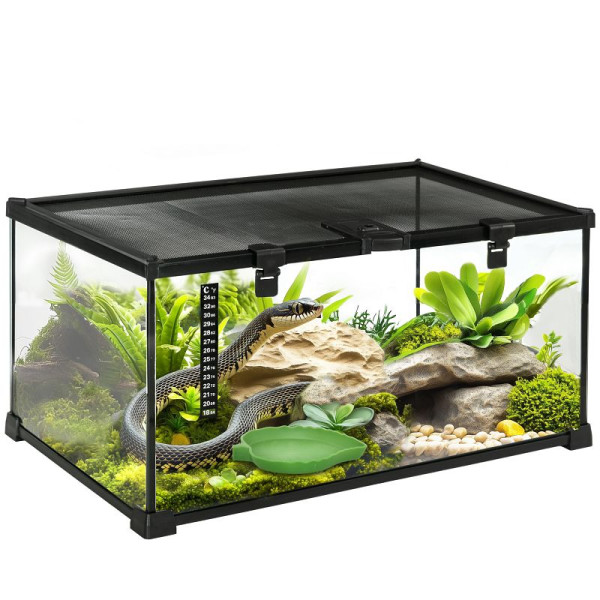 PawHut Reptilienbox Terrarium, inkl. Streifenthermometer, Fütterungsklappen, 50 x 30 x 25 cm, D40-015V01