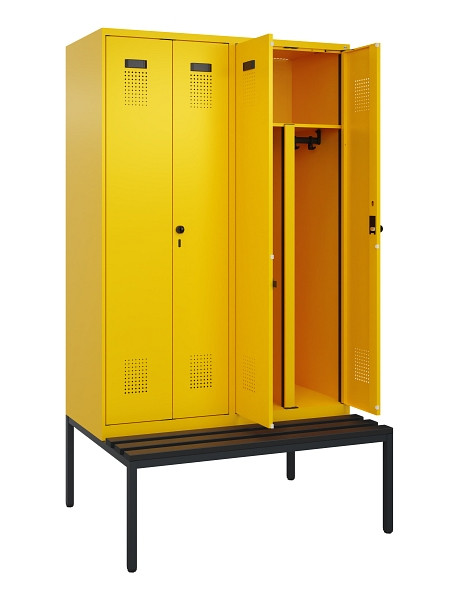 C+P PSA Doppel-Spind Evolo PLUS, Bank, 4 Abteile, 2120x1200x815mm, 1023/1023, Drehriegel, Sitzfläche Kunststoff, Sitzbank, 0490527-40P S10076