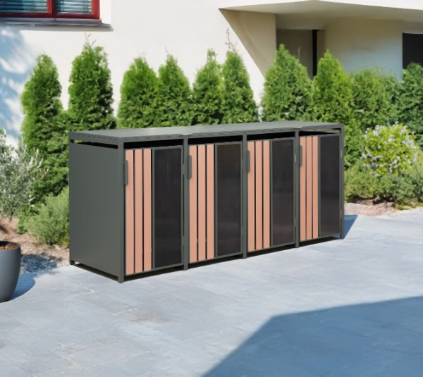 Westmann Mülltonnenbox Status 4, 4 x 240L Anthrazit & Holzoptik, 80x265x116cm, WMJGBC253-4