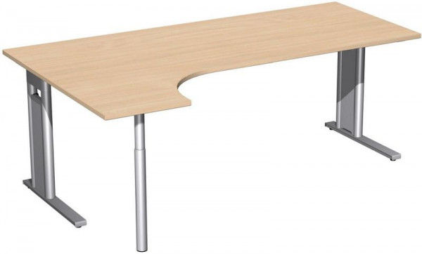 geramöbel PC-Schreibtisch links starr, C Fuß Blende optional, 2000x1200x720, Buche/Silber, N-648318-BS