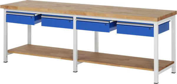 RAU Werkbank höhenverstellbar 8002A7, B2500xT700xH840-1040mm, 4x Schublade-Teilauszug, 03-8002A7-257B4H.11