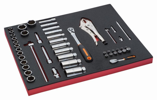 Bahco 3/3 Einlage, Steckschlüssel + Zubehör 1/2" + 1/4" +GRIPZANGE, 50-teilig, FF1A25
