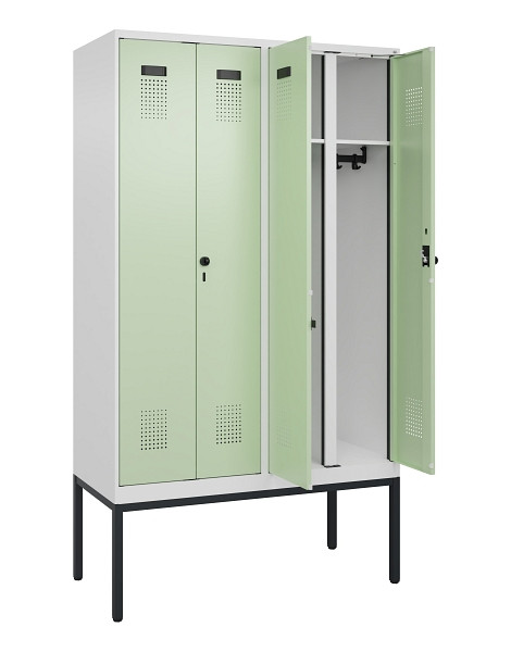 C+P Schwarz-Weiß-Spind Evolo PLUS, Gestell, 4 Abteile, 2120x1200x500mm, 9016/601, Drehriegel, 0490327-40 S10019