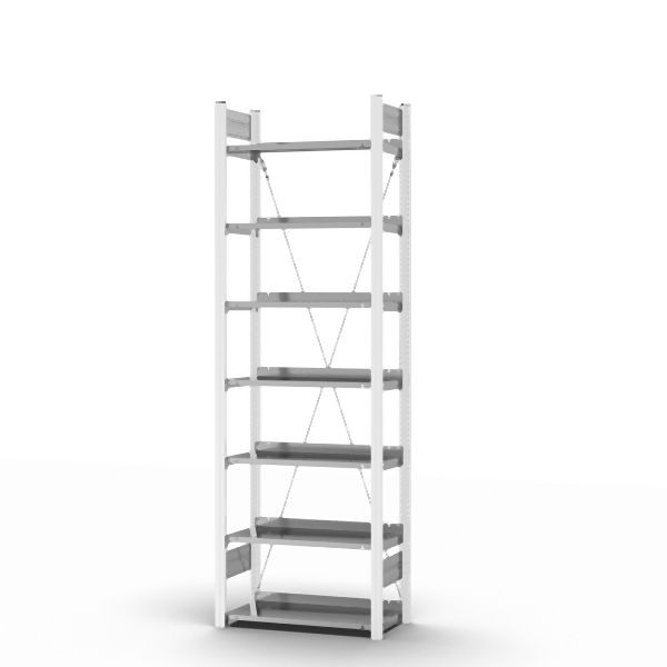 hofe Grundregal, zerlegt, 7 Böden 2350 x 300 x 750 mm, verzinkt Stützprofile - Verkehrsweiß/RAL 9016, HWG23307EX