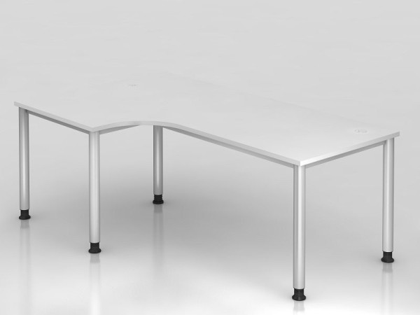 Hammerbacher Winkeltisch 4 Fuß rund 200x120cm 90° Weiß/Silber, Winkelform 90°, links oder rechts montierbar, VHS82/W/S