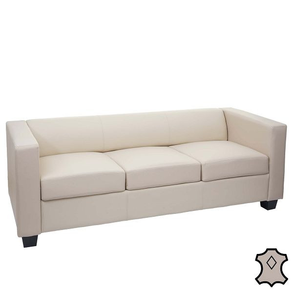 Mendler 3er Sofa Couch Loungesofa Lille, Leder, creme, 17640+17641+17642