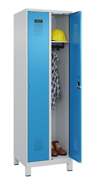 C+P Spind Evolo PLUS, mit Füßen, 2 Abteile, 1950x600x500mm, 7035/5012, Verschluss Zylinderschloss, Ablageböden 2, 049010-20 S10034