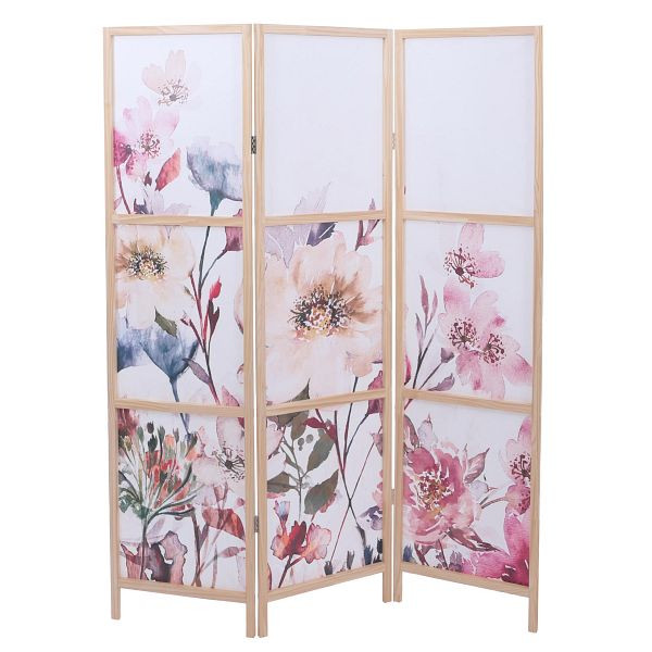 Mendler Paravent HWC-O70, Trennwand Sichtschutz Raumtrennung Naturmotive Holz MVG Polyethylen 170x137cm, Blumen, 130676