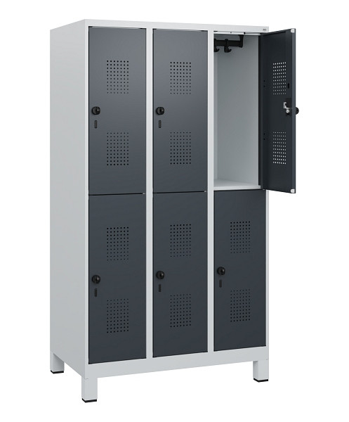 C+P Doppelstöckiger Spind Evolo PLUS, Füße, 6 Fächer, 1630x900x500mm, 7035/7016, Drehriegel, 0493105-30 S10012