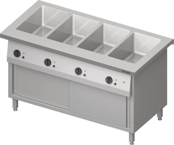 Stalgast Edelstahl Bain-Marie-Station "Free Flow" 4x GN1/1-Becken, mit Schiebetüren, 1465x750x880 mm Granitabdeckung "Standard G1", FF14213