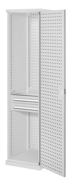 Kappes RasterPlan Schubladenschrank schmal Mod 4, 1950 x 600 x 600 mm, 7035, Lochplattentür, 1 Fachboden verzinkt, 2 Schubladen 125 mm, 1567.03.3013