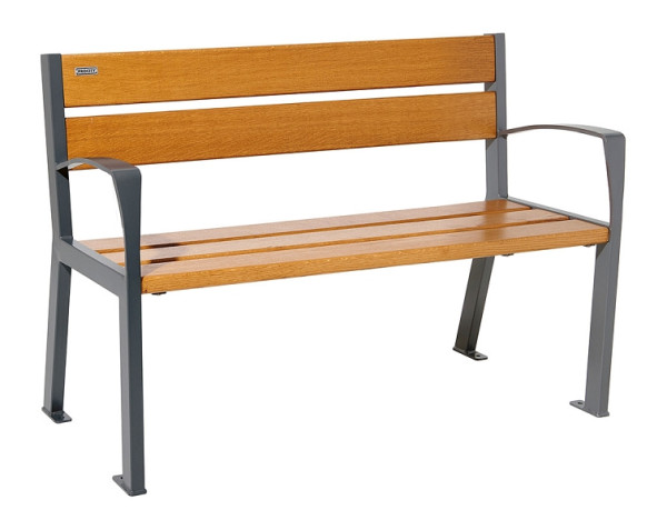Procity Sitzbank Silaos 5 Holzlatten, 1200 mm, Mit Armlehne, Holz & Stahl, helle Eiche/Procity Grau, 209511.GPRO.CHEC