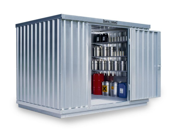 SÄBU SAFE Tank 1000, verzinkt, montiert, nicht isoliert, WGK, Innen- und Außenaufstellung, 3050x2170x2350 mm, Einflügeltür mittig auf 3m Seite, F319810101