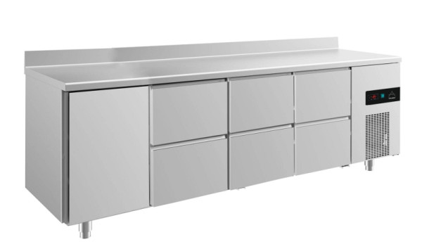 A&S Polarny Kühltisch -2 bis +8°C mit 1x Tür links und 3x zwei Schubladen, 2330 x 700 x 850 mm, mit Aufkantung, KT4TZZZA