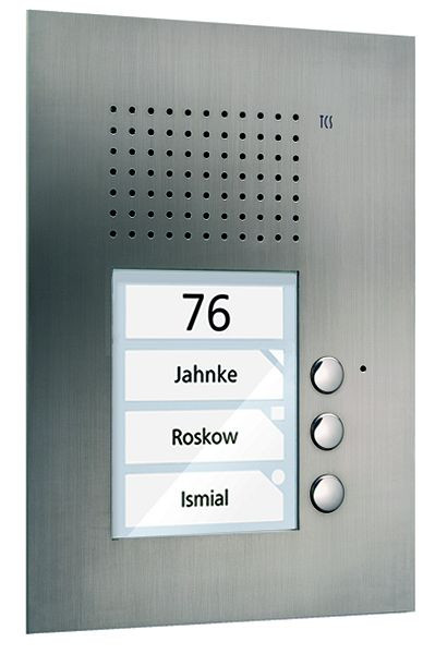 TCS Audio Außenstation Serie PUK 3 Klingeltasten (rechtsbündig), 1-spaltig, UP Edelstahl, PUK03/1-ES
