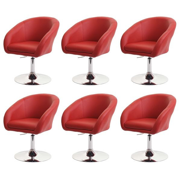 Mendler 6er-Set Esszimmerstuhl HWC-F19, Küchenstuhl Drehstuhl Loungesessel, drehbar höhenverstellbar, Kunstleder rot, 6x75711