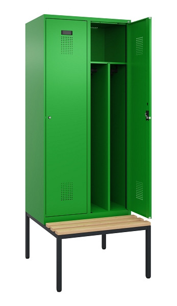 C+P Spind Evolo PLUS, 2 Abteile, 2120x800x815mm, 6037/6037, Haken 4, Zylinderschloss, Sitzfläche Buche-Hartholz, Sitzbank, Trennwand, 0490507-22F S10053