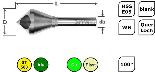 SPPW Querlochsenker HSS-E05 100° WN Bereich: 07-18 L: 63 Ø20, 1530102000