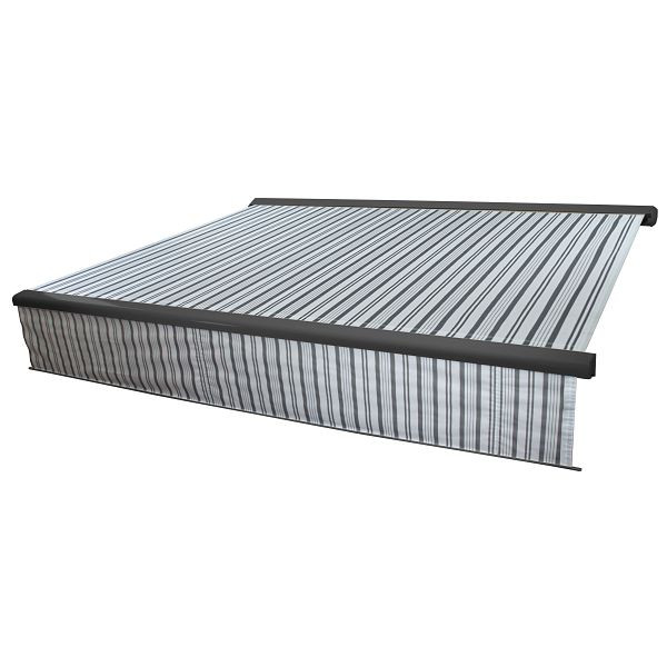 Mendler Elektrische Vollkassetten-Markise T124, 5x3m ausfahrbarer Volant, Polyester Grau/Weiß, anthrazit, 58306+34295+58312