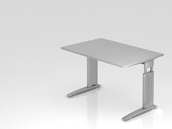 Hammerbacher Schreibtisch C-Fuß 120x80cm Grau/Silber, Arbeitshöhe 68-86 cm einstellbar, VUS12/5/S