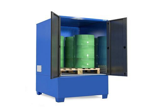 DENIOS SteelSafe Gefahrstoffdepot C, mit Türen, für 1 IBC oder 4 Fässer, 280244