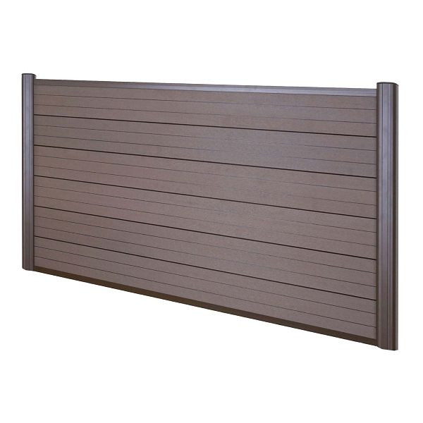 Mendler WPC-Sichtschutz Sarthe, Windschutz Zaun, Alu-Pfosten, Basiselement niedrig, 1,90m braun, 76163+76164