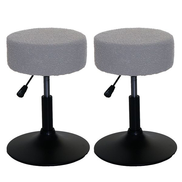 Mendler 2er-Set Hocker HWC-C22, Sitzhocker Schminkhocker, höhenverstellbar drehbar Ø 37cm Stoff Bouclé 450g/m² FSC®, grau, 108891