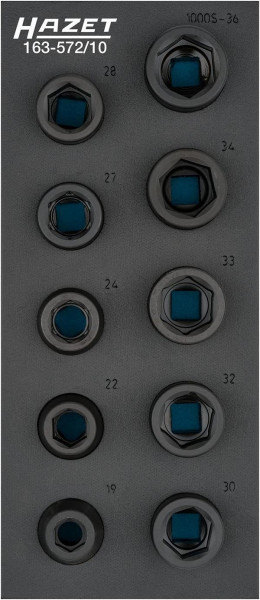 Hazet Schlag-, Maschinenschrauber Steckschlüsseleinsatz Satz, Vierkant hohl 20 mm (3/4 Zoll), Außen-Sechskant Profil, Anzahl Werkzeuge: 10, 163-572/10