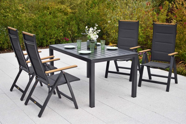 Merxx Verona Set 5-teilig, 4 Verona Klappsessel, 1 Ausziehtisch 150 (200) x 90 cm, Tischplatte aus Aluminium, 51084-309