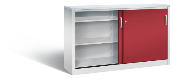 C+P Sideboard mit Schiebetüren Acurado, H1000xB1600xT400mm, Farbe: Lichtgrau / Rubinrot, Bügelgriff, 2146-00 S10123