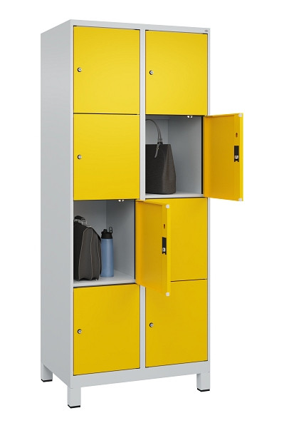 C+P Schließfachschrank Evolo PLUS, mit Füßen, 8 Fächer, 1950x800x500mm, 7035/10, Frontfarbe RAL 1023 Verkehrsgelb, 049010-224 S10001